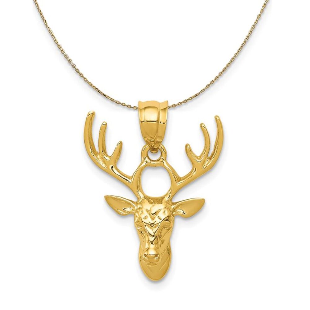 14k Yellow Gold Polished Deer Head Necklace - 24 Inch